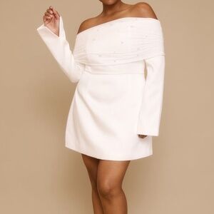 Six Stories Holly Pearl Trim Bardot Mini Dress white NWT US sz 14